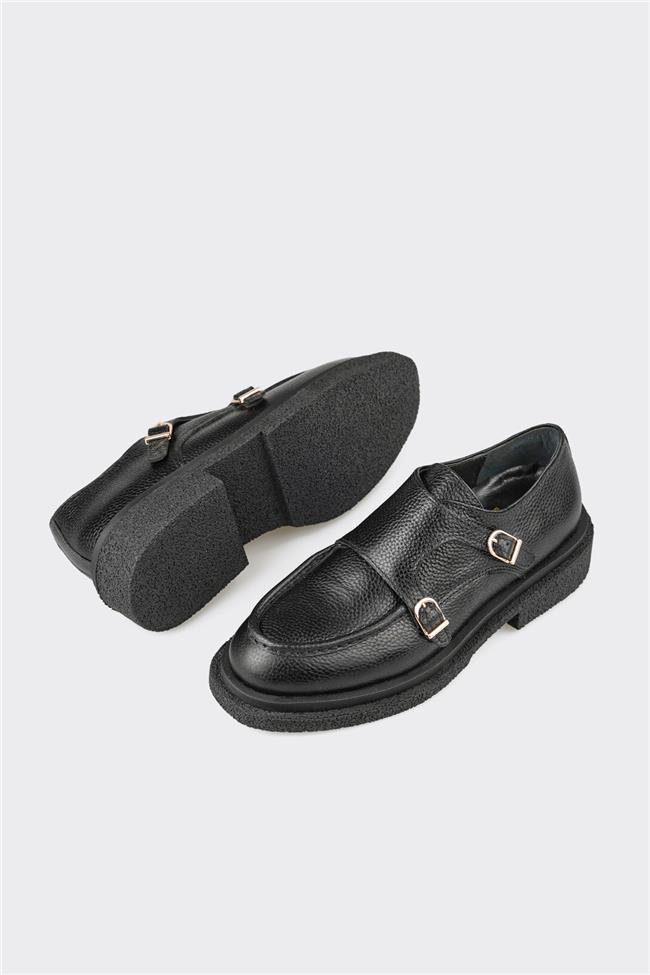 Siyah Deri Kadın Günlük Ayakkabı