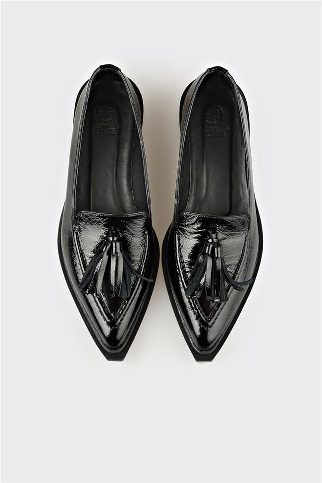 Siyah Deri Kadın Günlük Ayakkabı