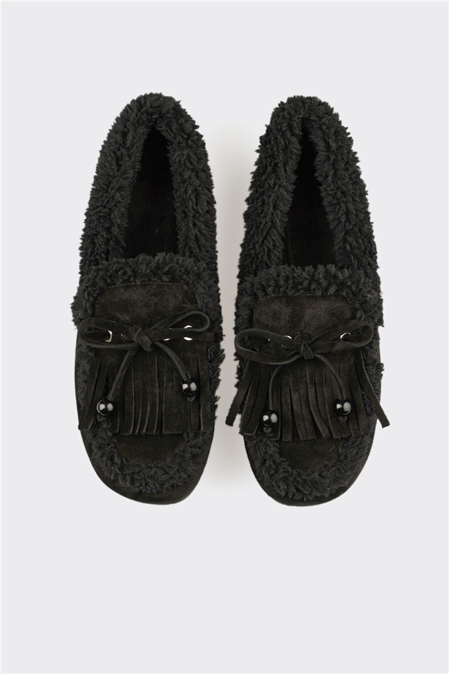 Siyah Deri Kadın Günlük Ayakkabı