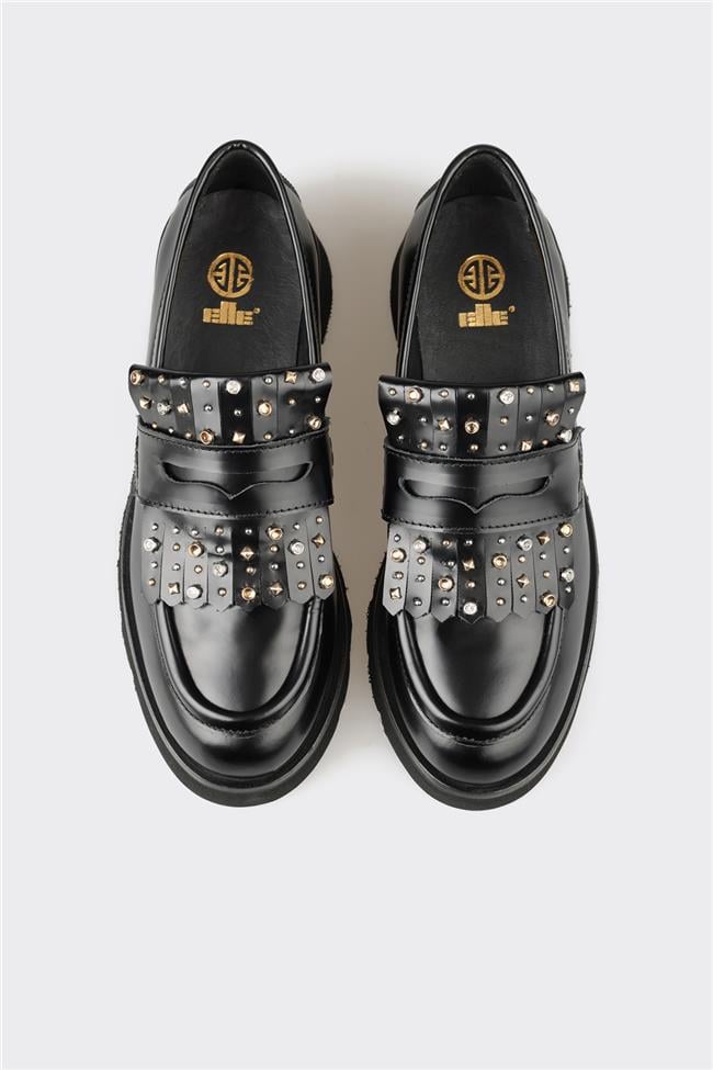 Siyah Deri Kadın Günlük Ayakkabı