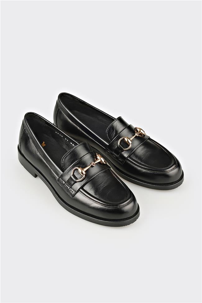 Siyah Deri Kadın Günlük Ayakkabı