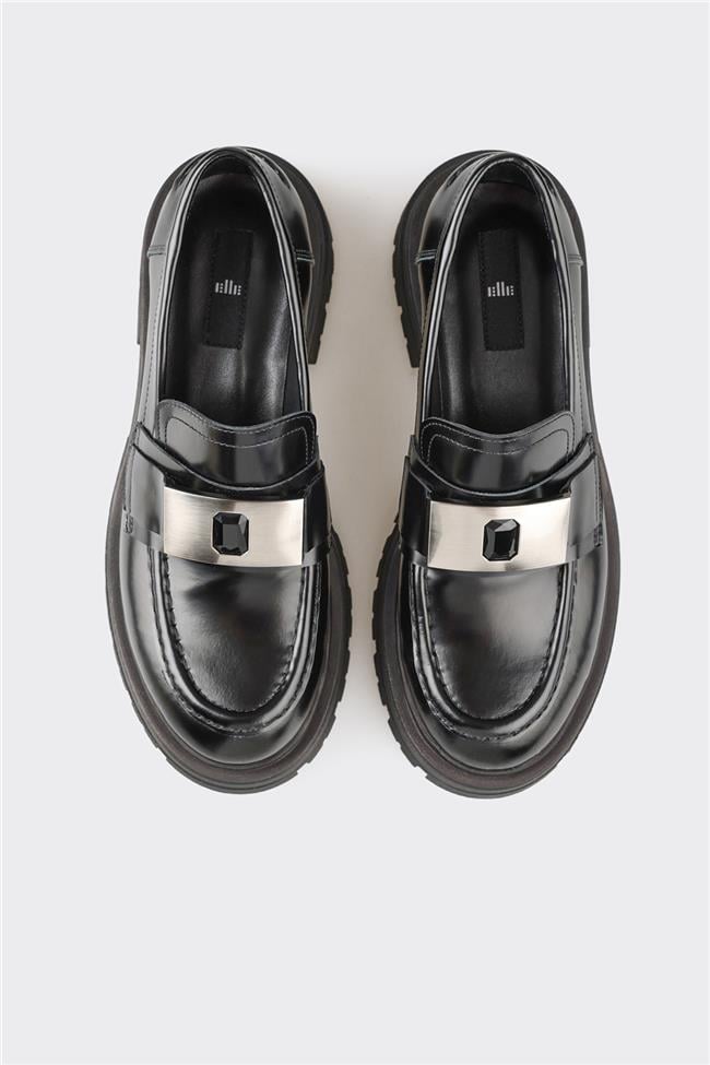 Siyah Deri Kadın Günlük Ayakkabı