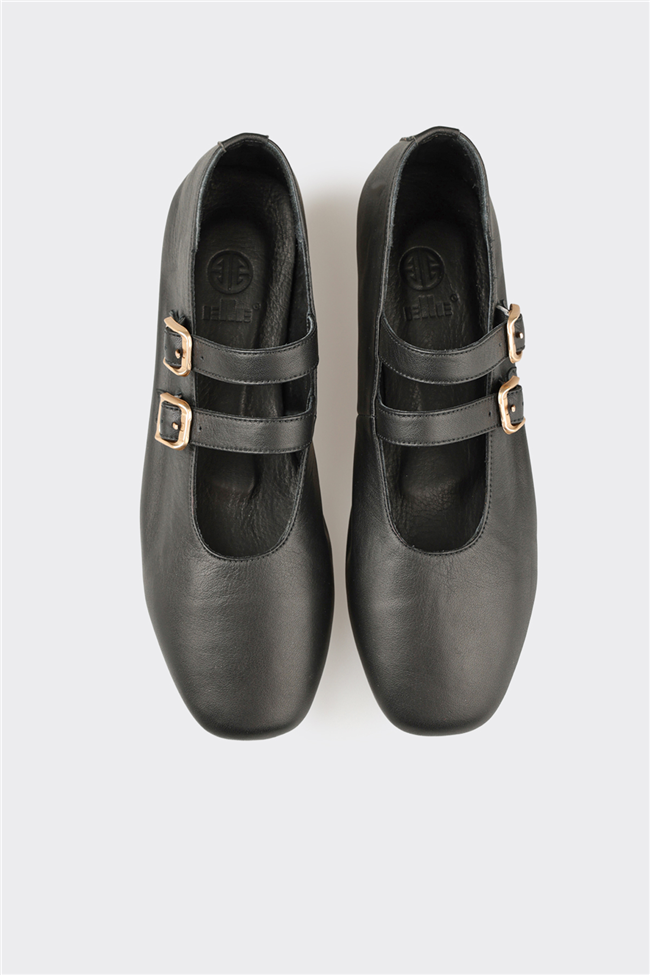 Siyah Deri Kadın Günlük Ayakkabı