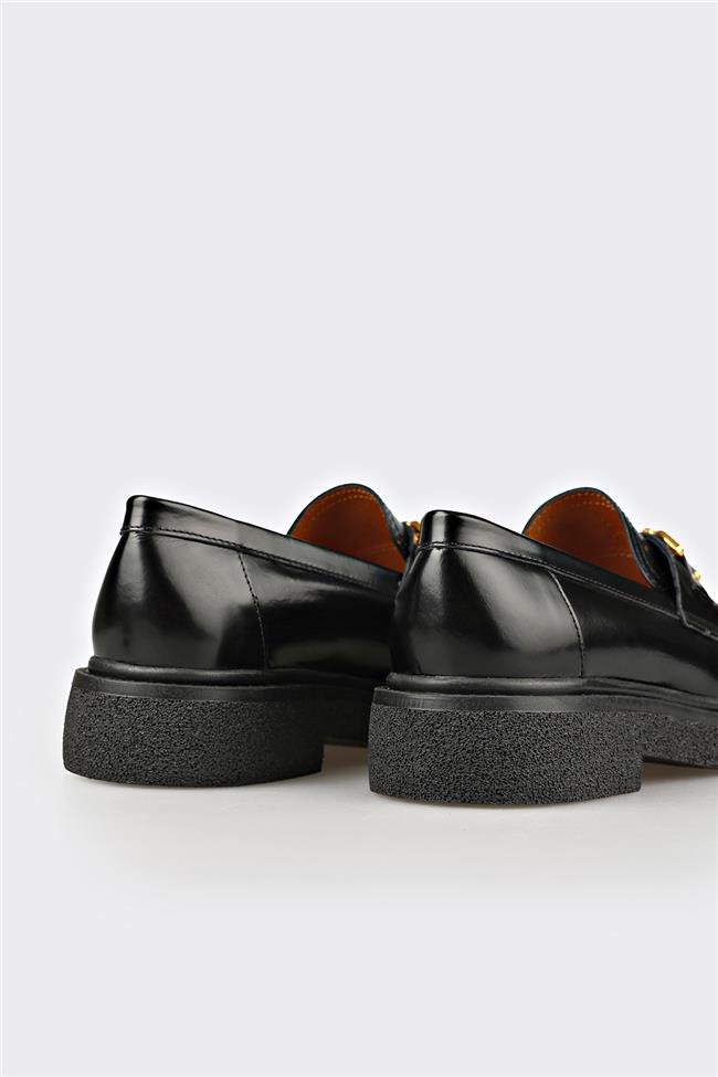 Siyah Deri Kadın Günlük Ayakkabı