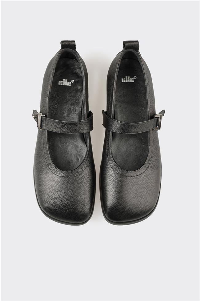 Siyah Deri Kadın Günlük Ayakkabı