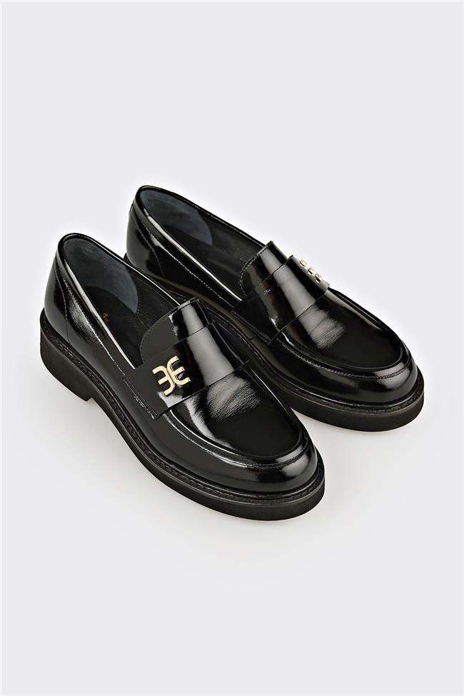 Siyah Deri Kadın Günlük Ayakkabı