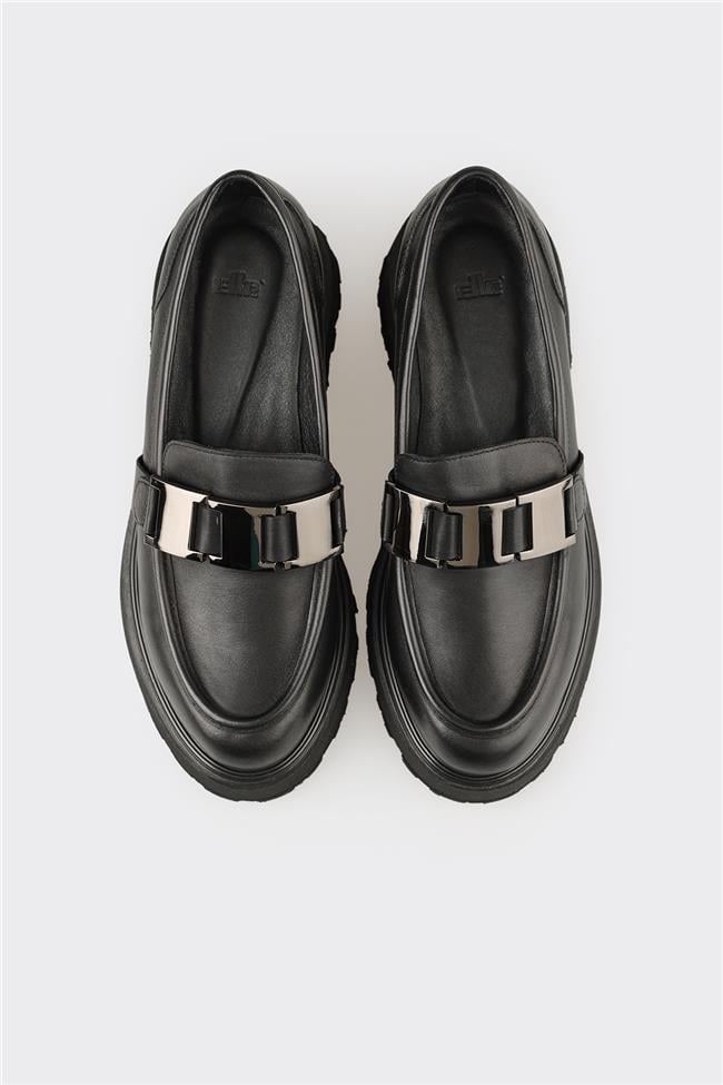 Siyah Deri Kadın Günlük Ayakkabı