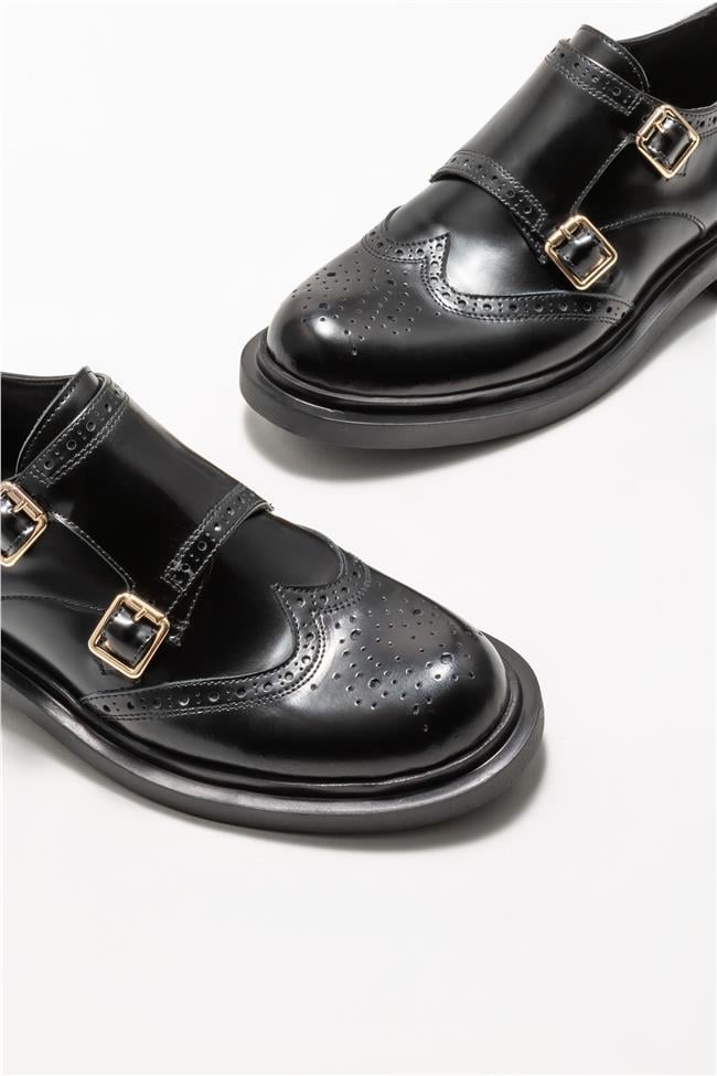 Siyah Deri Kadın Günlük Ayakkabı