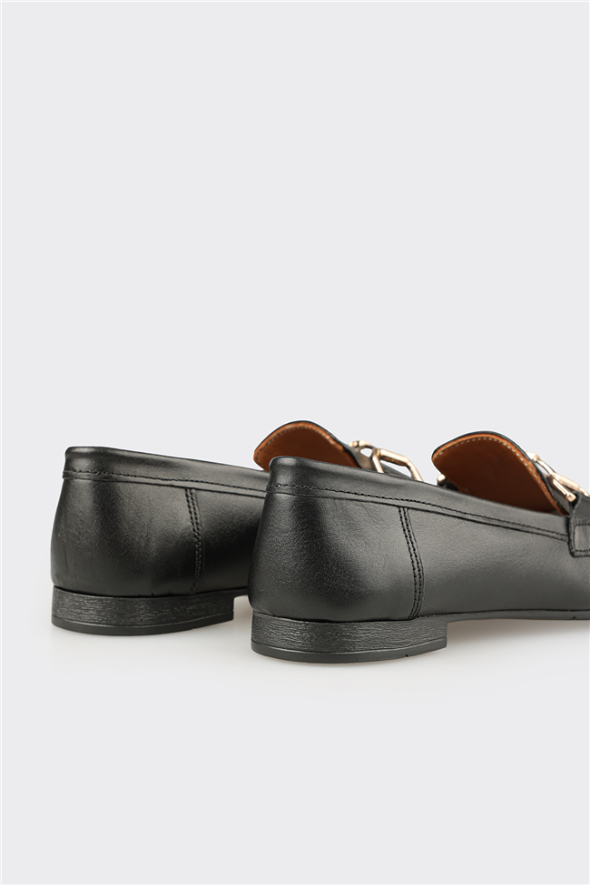 Siyah Deri Kadın Günlük Ayakkabı