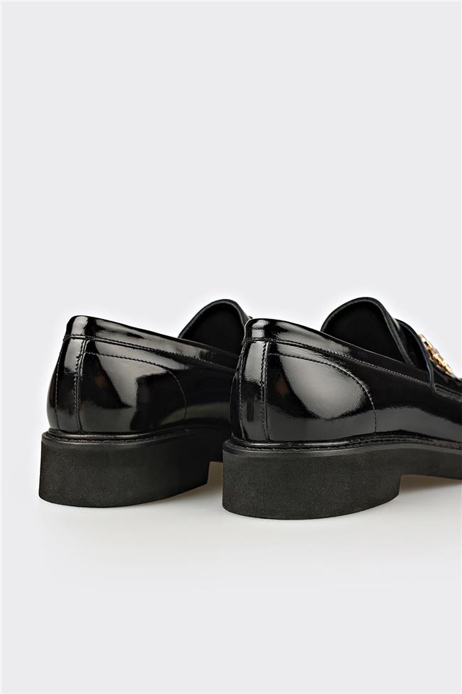 Siyah Deri Kadın Günlük Ayakkabı