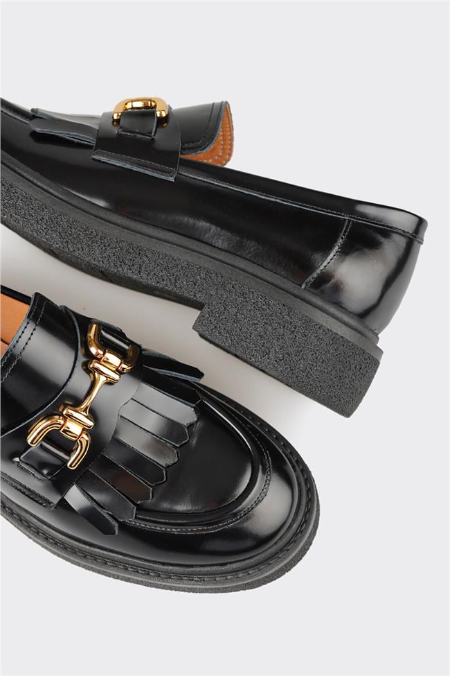 Siyah Deri Kadın Günlük Ayakkabı