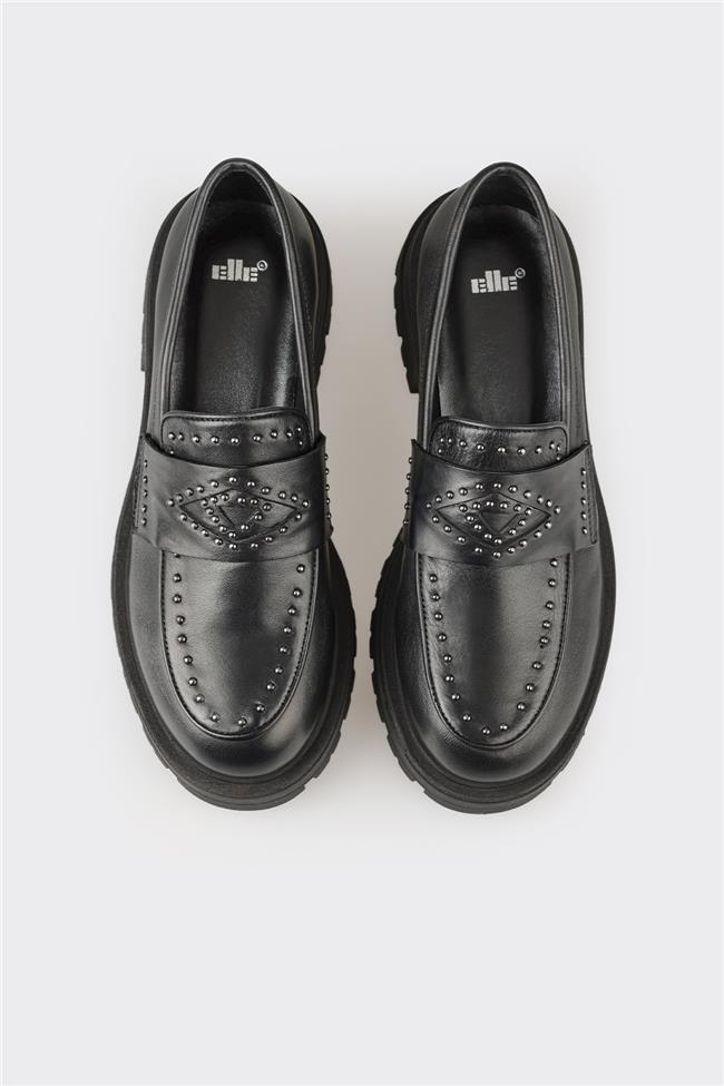 Siyah Deri Kadın Günlük Ayakkabı