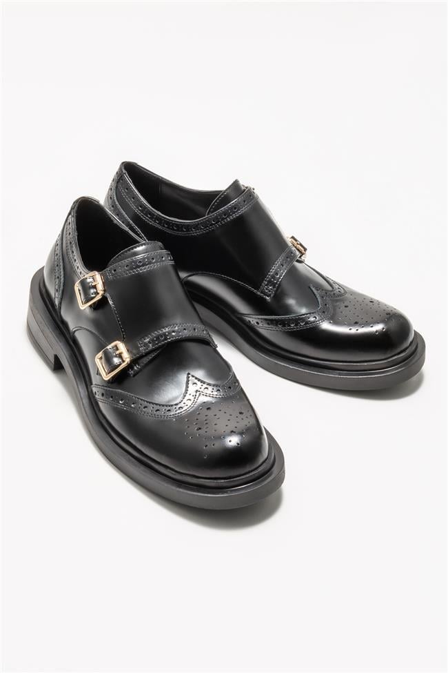 Siyah Deri Kadın Günlük Ayakkabı