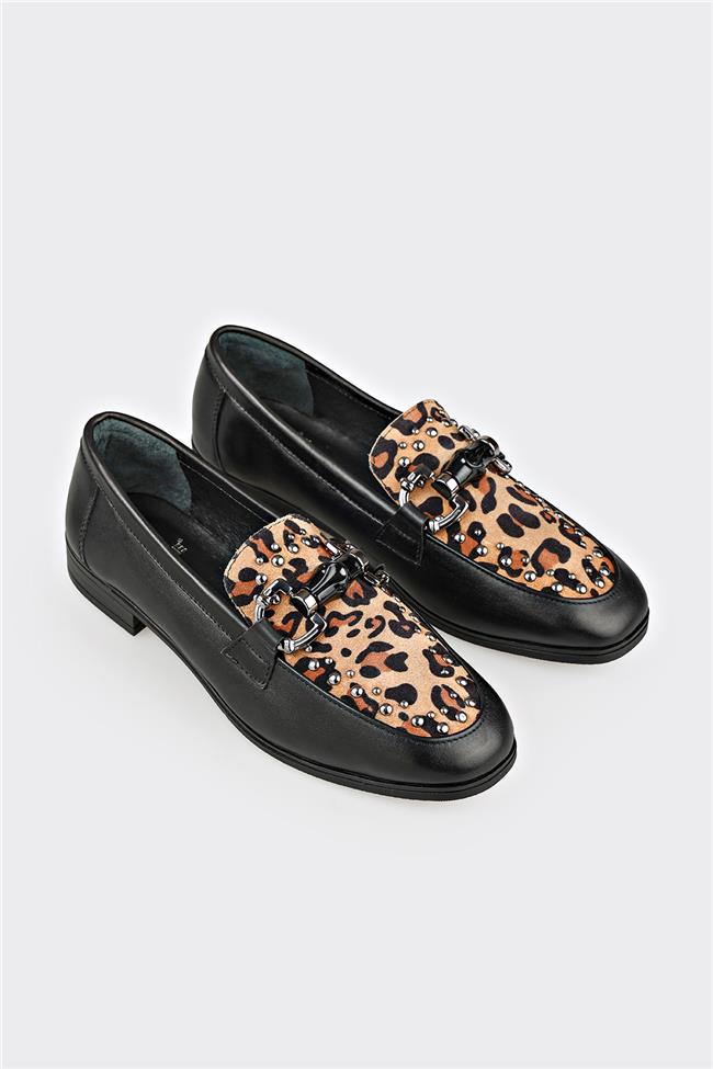 Siyah Deri Kadın Günlük Ayakkabı