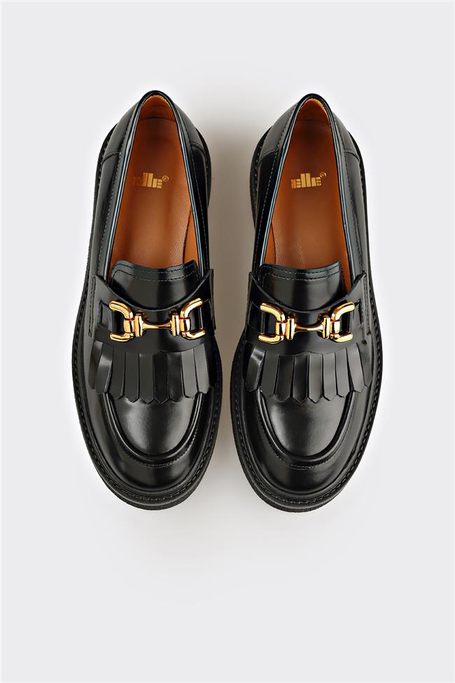 Siyah Deri Kadın Günlük Ayakkabı