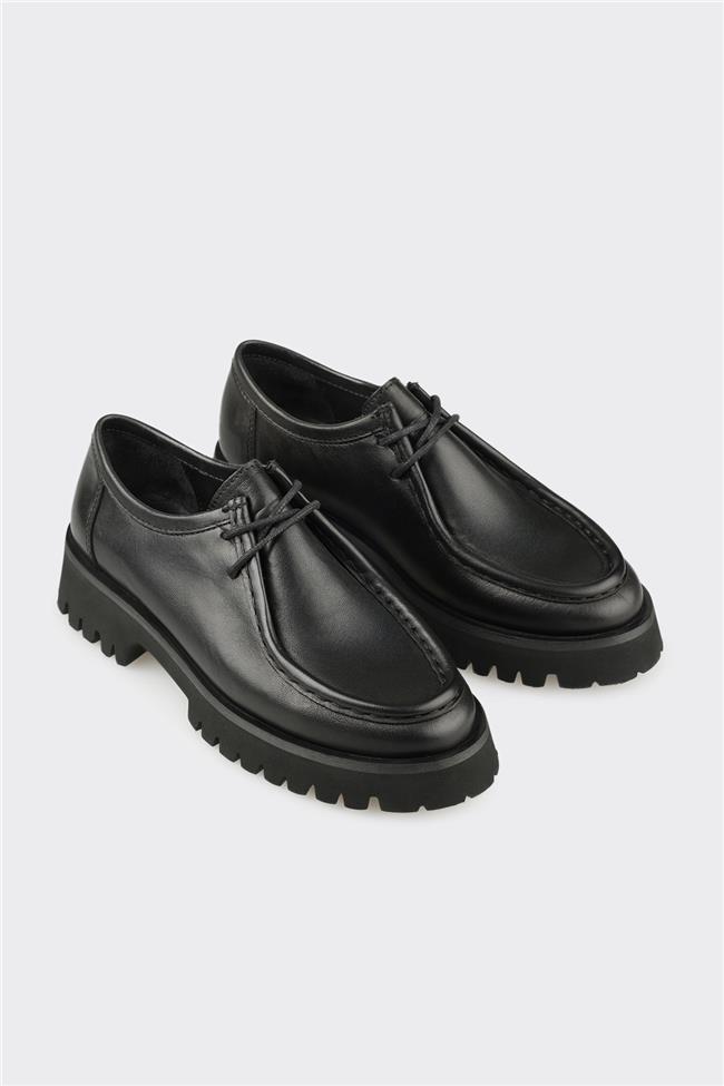 Siyah Deri Kadın Günlük Ayakkabı