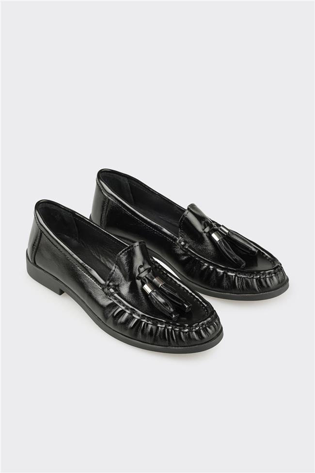 Siyah Deri Kadın Günlük Ayakkabı