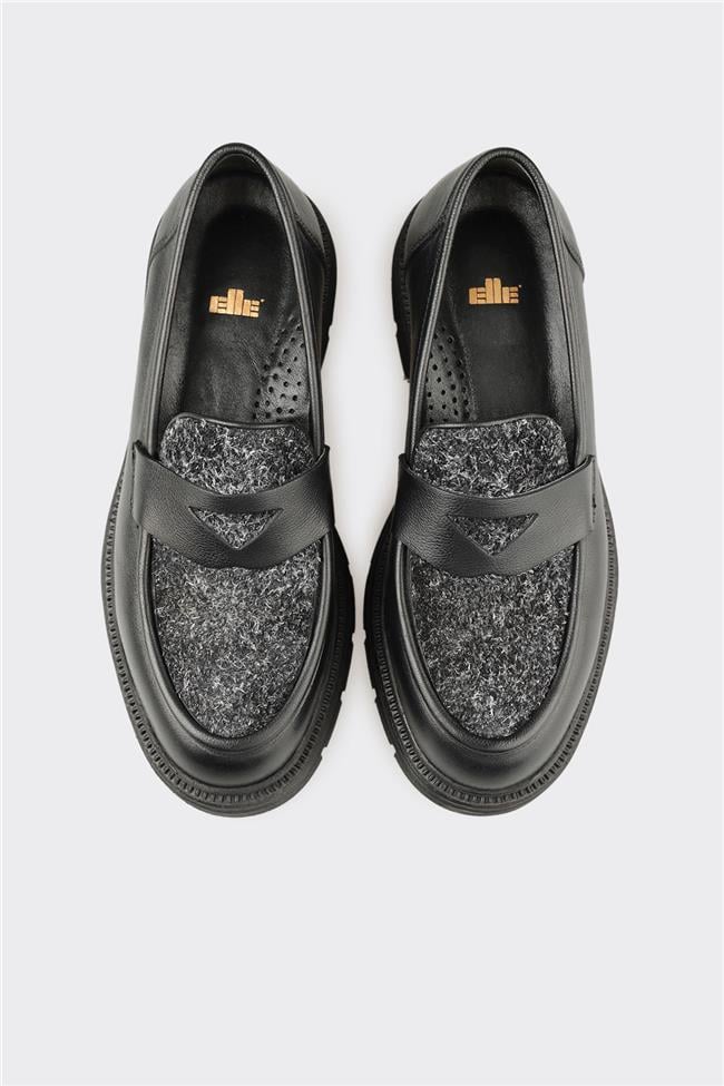 Siyah Deri Kadın Günlük Ayakkabı