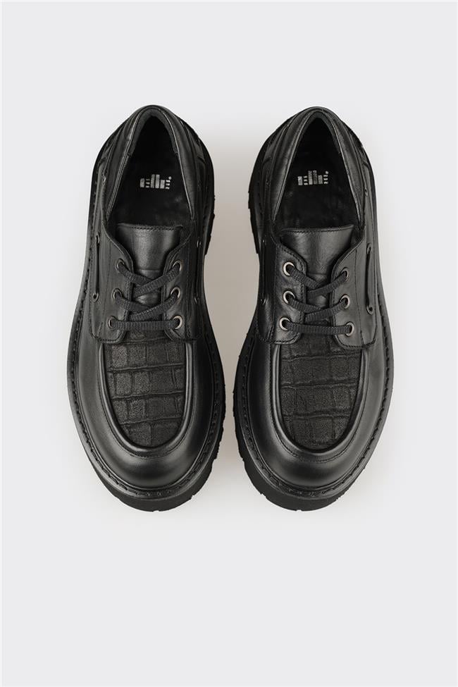 Siyah Deri Kadın Günlük Ayakkabı