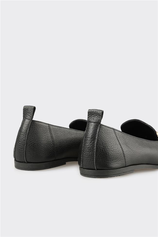 Siyah Deri Kadın Günlük Ayakkabı