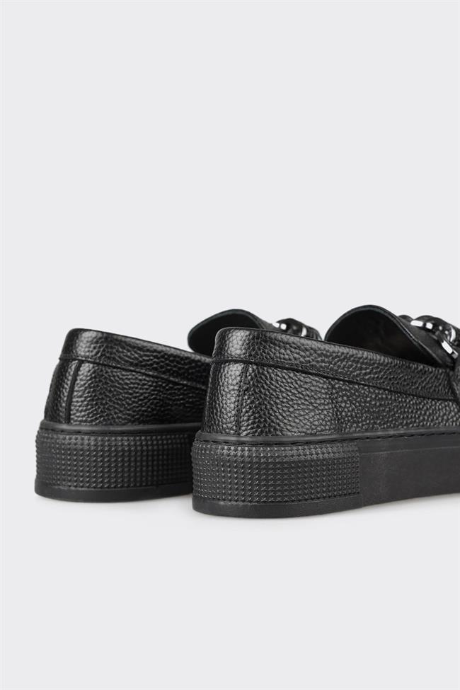 Siyah Deri Kadın Günlük Ayakkabı