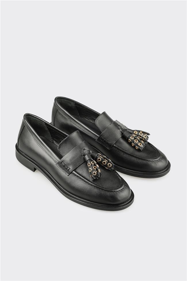 Siyah Deri Kadın Günlük Ayakkabı