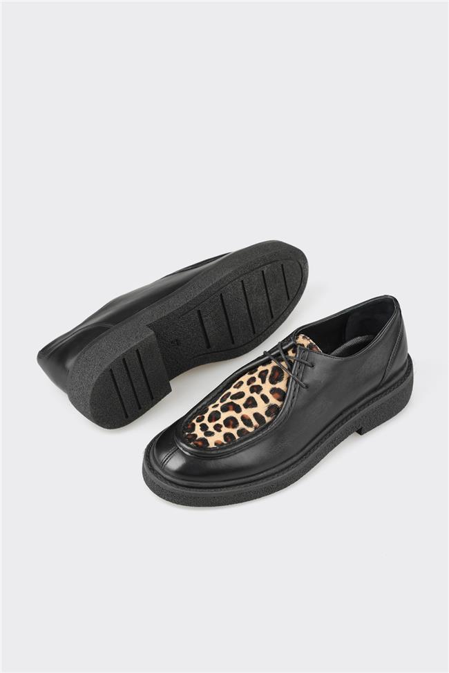 Siyah Deri Kadın Günlük Ayakkabı