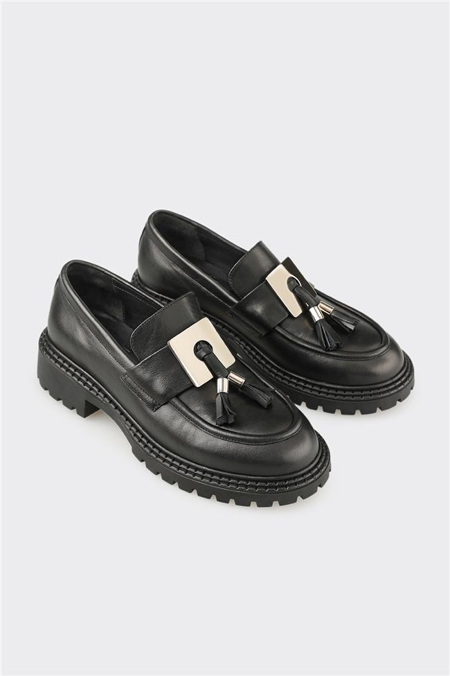 Siyah Deri Kadın Günlük Ayakkabı