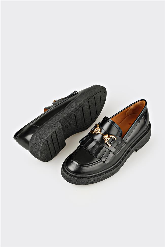 Siyah Deri Kadın Günlük Ayakkabı