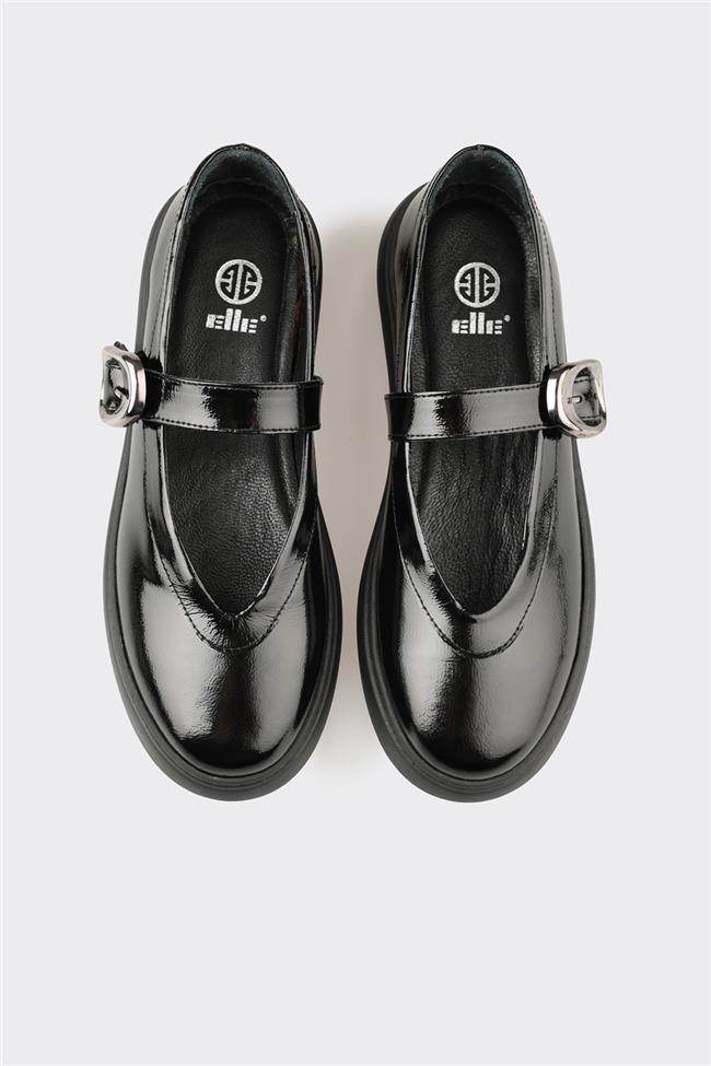 Siyah Deri Kadın Günlük Ayakkabı