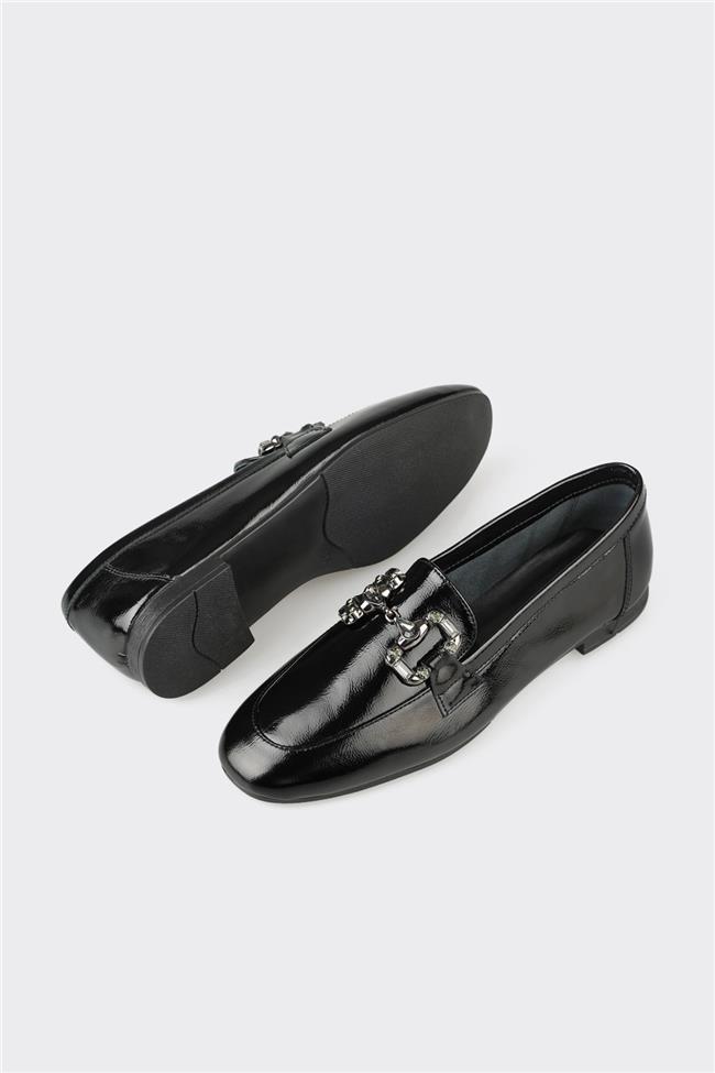 Siyah Deri Kadın Günlük Ayakkabı