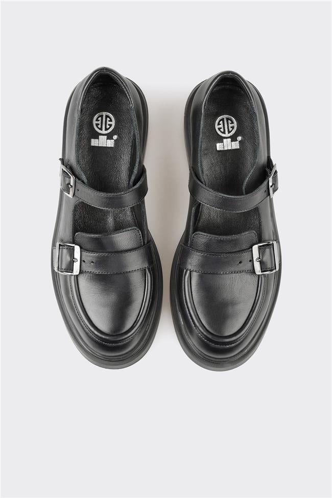 Siyah Deri Kadın Günlük Ayakkabı