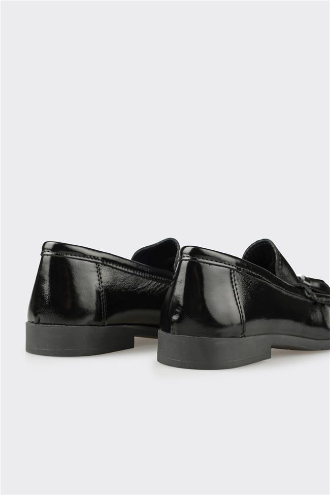 Siyah Deri Kadın Günlük Ayakkabı