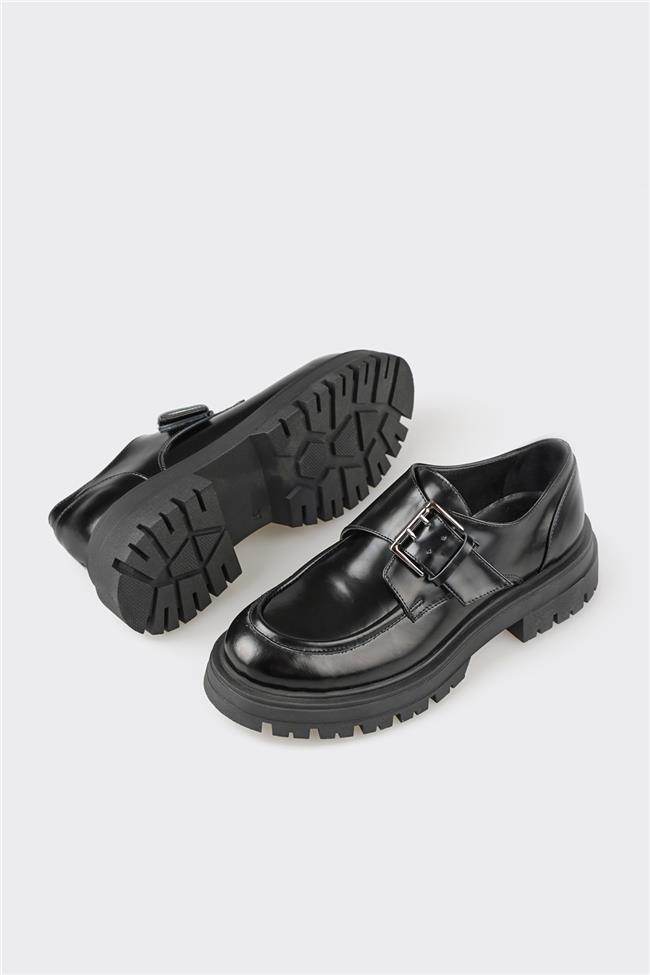 Siyah Deri Kadın Günlük Ayakkabı