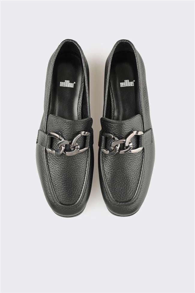 Siyah Deri Kadın Günlük Ayakkabı