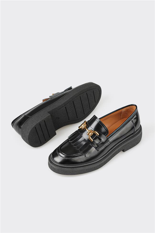 Siyah Deri Kadın Günlük Ayakkabı