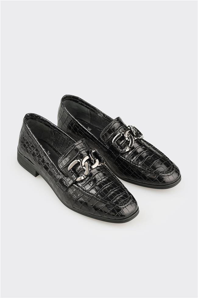 Siyah Deri Kadın Günlük Ayakkabı