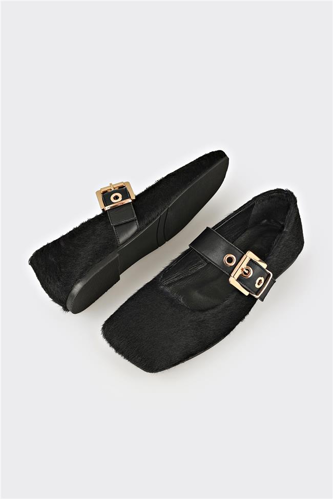 Siyah Deri Kadın Günlük Ayakkabı