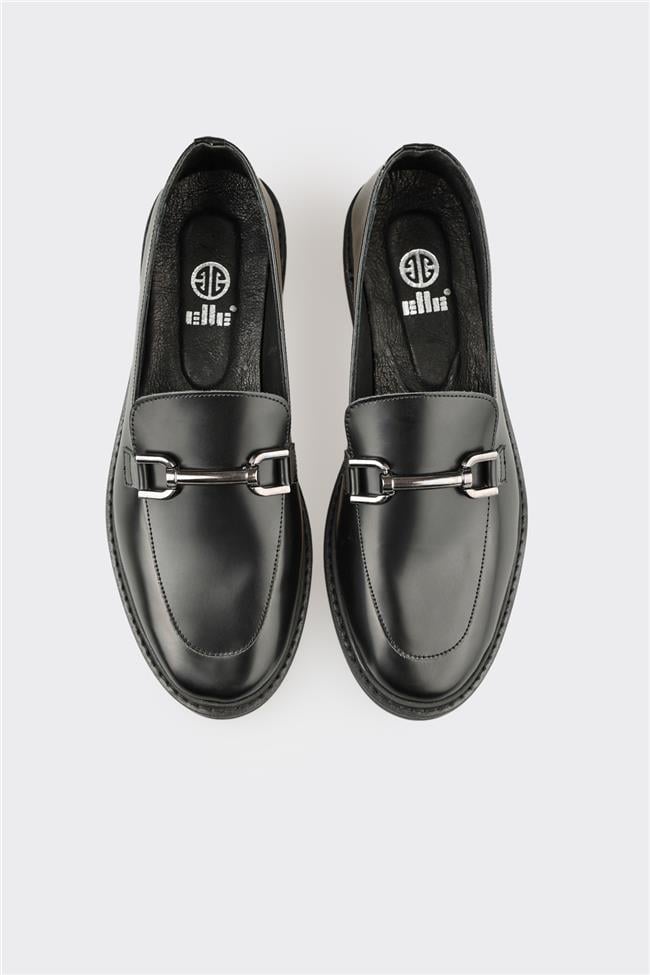 Siyah Deri Kadın Günlük Ayakkabı