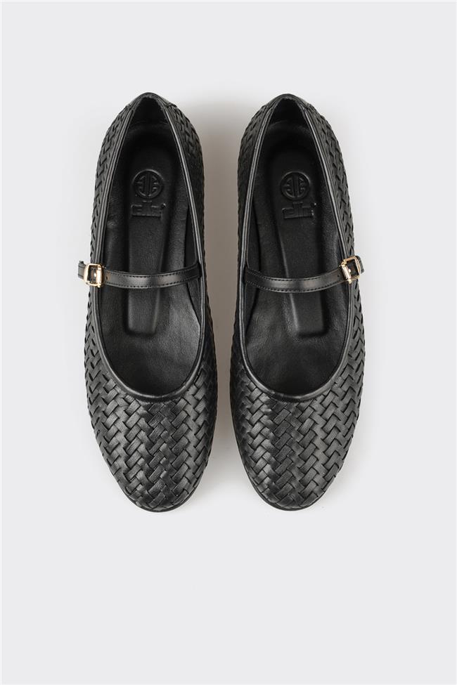 Siyah Deri Kadın Günlük Ayakkabı