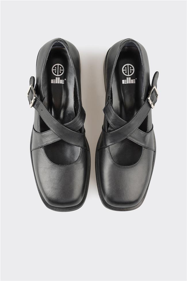 Siyah Deri Kadın Günlük Ayakkabı