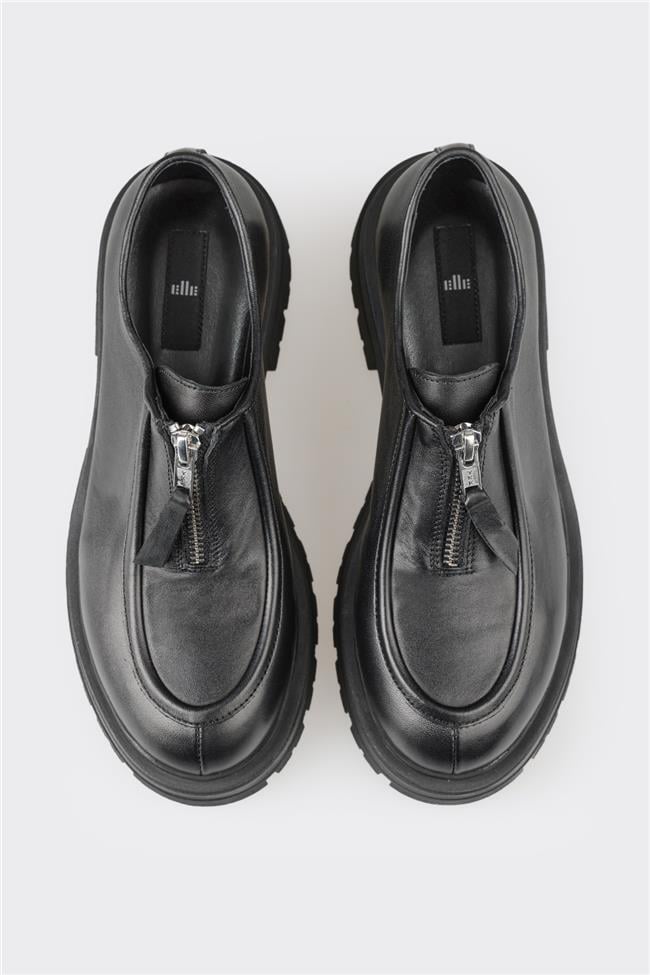 Siyah Deri Kadın Günlük Ayakkabı