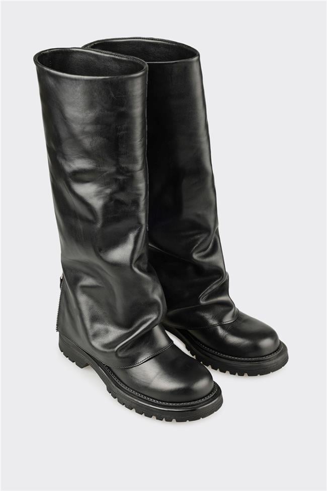 Siyah Deri Kadın Günlük Çizme