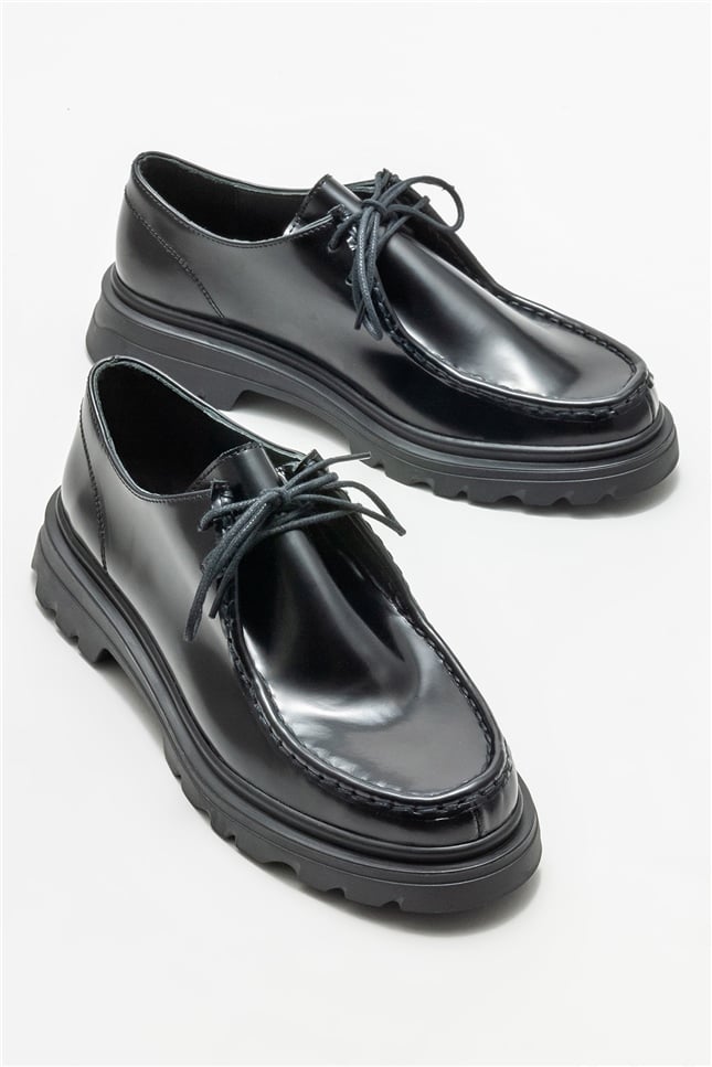 Siyah Deri Kadın Günlük Düz Ayakkabı