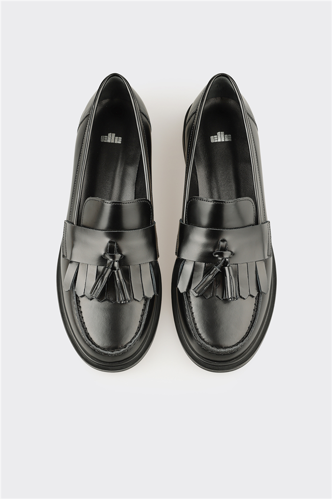 Siyah Deri Kadın Günlük Loafer