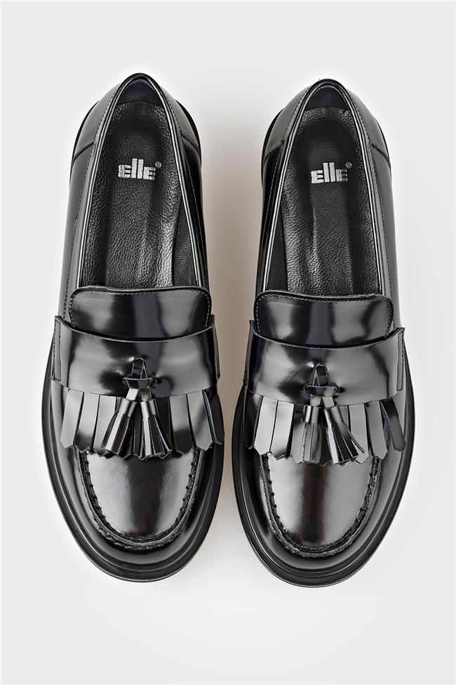 Siyah Deri Kadın Günlük Loafer