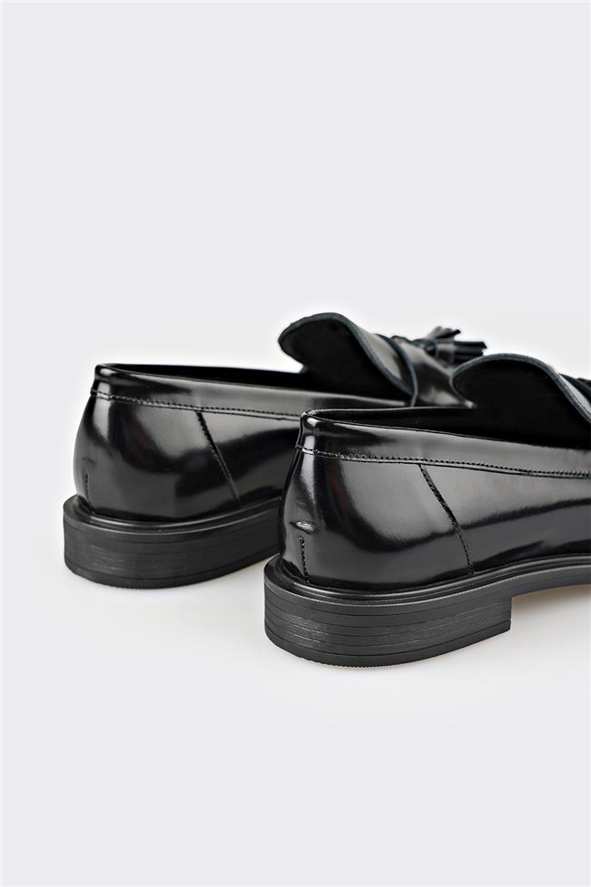 Siyah Deri Kadın Günlük Loafer
