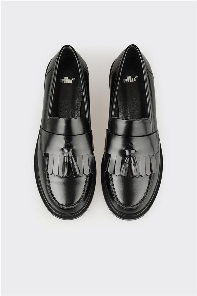 Siyah Deri Kadın Günlük Loafer