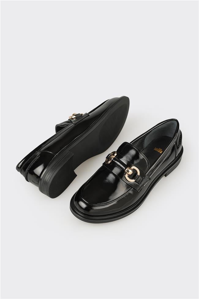 Siyah Deri Kadın Günlük Loafer