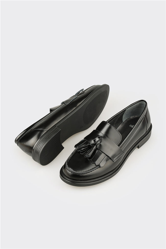 Siyah Deri Kadın Günlük Loafer